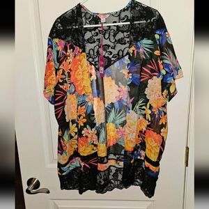 Candie's Black Lace Floral Kimono